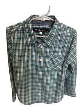 Ben Sherman Teal and White Plaid Button-Down Shirt